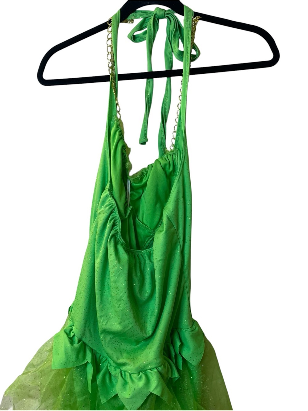 Tinkerbell Costume Bright Green Sparkle Tulle Halter Dress Sz L - Picture 5 of 7